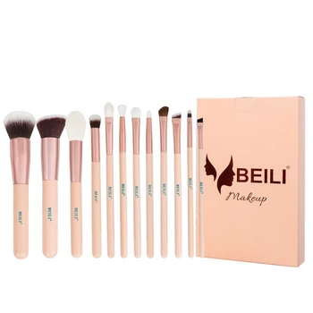 Профессиональные кисти для макияжа BEILI Pink 12 единиц, натуральный ворс S5161-NF12