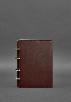 Блокнот на кольцах из кожи с точечной разметкой бордовый(BB_30002407)