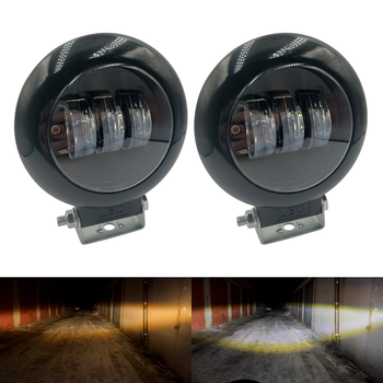 Дополнительная светодиодная LED лед фара круглая 35W на 3 линзы с чёткой СТГ белый + жёлтый свет (2шт)