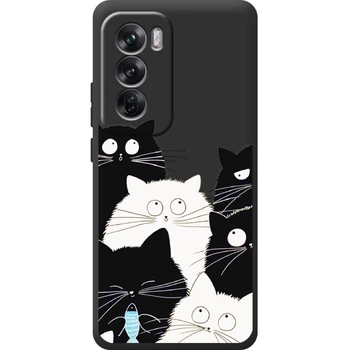 Силіконовий Чорний Чохол з Картинкою для OPPO Reno 12 Принт (Котики) (59591-ysb005)