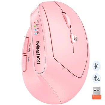 Бездротова миша для ПК комп'ютера ноутбука MEETION BTM008 (2.4 G+Bluetooth) | 800-1200-1600-2400dpi, 400h, Рожевий