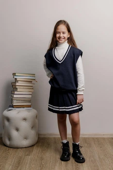 Спiдниця пліссе дитяча ART KNIT темно-синя зі смужкою, 140-146см 039751