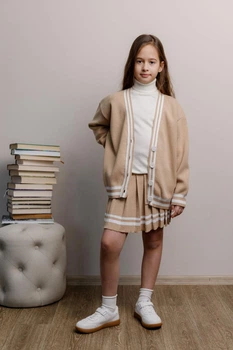 Спiдниця пліссе дитяча ART KNIT бежева зі смужкою, 116-122см 039746