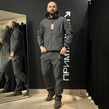 Тактический облегчённый костюм Vanguard Softshell Куртка с капюшоном + Штаны серый размер 3XL