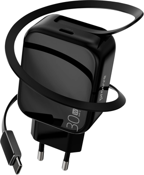 Мережевий зарядний пристрій з вбудованим кабелем USB Type-C Proove Fixtape GaN 30W Fast Charge USB Type-C Black (621790001)