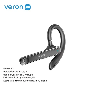 Бездротова гарнітура Veron B73 (Bluetooth, керування музикою, викликами, гучністю, iOS, Android) - Чорний