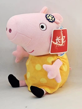 Плюшевая игрушка Свинка Пеппа 25 см в желтом платье в горошек Peppa из семьи Пеппа Розовая