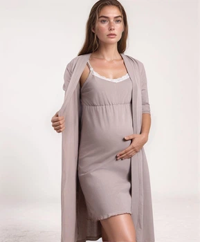 Халат и ночная рубашка для беременных и кормящих Nature Cotton К365-140-1 Беж 52/54