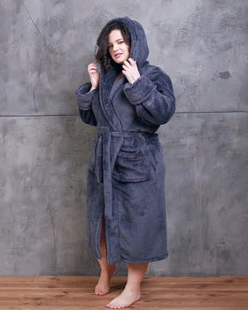Халат женский махровый длинный Батал Графит Maybel 3XL (3228)