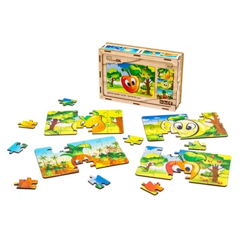 Детский деревянный пазл PuzzleOK Фрукты 80 элементов из дерева 4 в 1 яркий (672680)