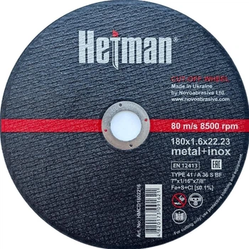 Диск отрезной по металлу NovoAbrasive Hetman 180x1,6x22,23 мм (HMCD1802216)