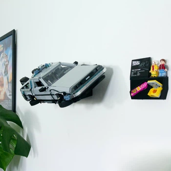 Настінне 3D Кріплення для Фірмового конструктора Creator Expert (10300) Back to the Future DeLorean Машина Часу ДеЛореан з фільму «Назад у майбутнє» + для табличок, міні-фігурок та аксесуарів - Чорне