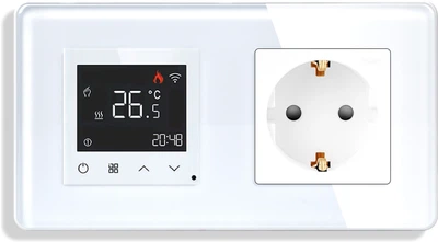 Стеклянный WiFi регулятор теплого пола с розеткой 1DAL Белый (G157D-TR.WF-ST.WT)