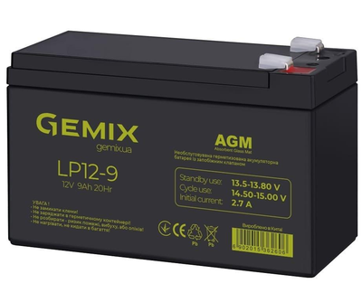 Акумуляторна батарея для ДБЖ Gemix 12В 9 Ач LP12-9