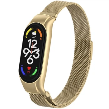 Ремінець Міланська петля для Xiaomi mi band 7 / ремінці на сяомі, ксіомі мі бенд / металевий ремінець до фітнес-браслет Vintage gold RE6