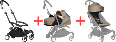 Набор Stokke YOYO Шасси White + Люлька Plus 0+ Taupe + Комплект текстиля Plus 6+ Taupe (k.646204.01)