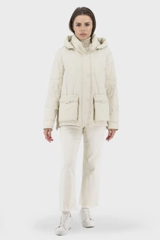 Жіноча стьобана куртка casual з капюшоном для осені та весни Snow Owl (молочний, S), 31257, 26149