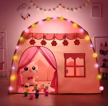 Детская игровая палатка домик, палатка + светодиодные фонари 130х130х100 см Pink
