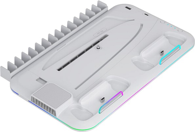 Подставка для PS5 Canyon CS-51 RGB Slim/DE с охлаждением и зарядкой для геймпадов White (CND-CSPS5W-1)