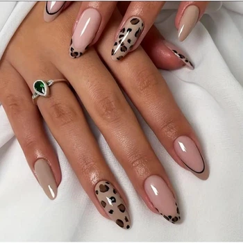 Накладные ногти Nail леопардовый френч, форма миндаль, средние, 24 шт