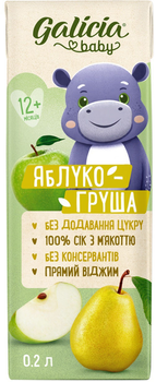 Сік Galicia Baby Яблуко-груша з м'якоттю для дітей від 12-ти місяців 0.2 л