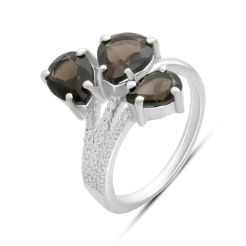 Срібна каблучка з натуральним раухтопазом (димчастим кварцом) 3.192ct, фіанітами, вага виробу 4,43 гр (2180470)