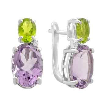 Серебряные серьги с натуральным аметистом, хризолітом (2183280)