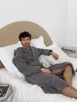 Мужской халат с капюшоном COSY махровый Fortune L серый 925H1
