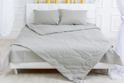 Летний постельный комплект MirSon №2596 Евкалипт 16-5703 Light Gray Одеяло + 2 подушки 40x60 + 2 наволочки + простынь (2200003105391)