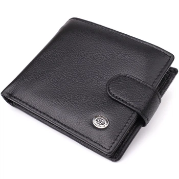 Классический мужской бумажник горизонтального формата из натуральной кожи ST Leather Wallet 23094 Черный