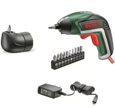 Аккумуляторная отвертка Bosch Ixo V Medium (3.6В, 4.5 Нм, 1.5 Ач) + набор бит(10шт) угловой адаптер зарядное устройство (25625)