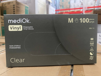 Рукавички оглядові mediOk Clear Вінілові без пудри Розмір М 50 пар Прозорі (4820261011043)