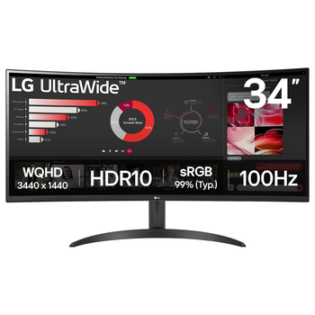 Монитор LG 34" 34WR50QK-B 2xHDMI, DP, Audio, VA, 3440x1440, 21:9, 100Hz, sRGB 99%, CURVED, FreeSync,