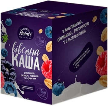Упаковка каши овсяной HOLM'S light food с малиной ежевикой голубикой и сливками 40 г х 12 шт
