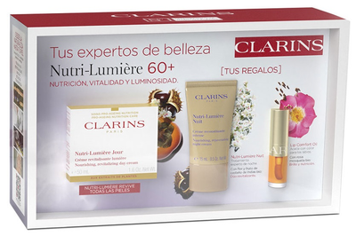 Zestaw do pielęgnacji twarzy Clarins Nutri-Lumiere 60+ Krem do twarzy na dzien 50 ml + Krem na noc 15 ml + Olejek do ust (3666057314162)