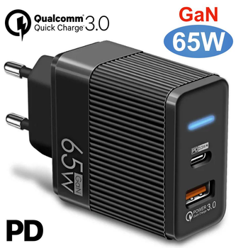 Мережевий зарядний пристрій 65W LEXEGO UN-20 USB Type C GaN швидка зарядка для айфон iPhone iPad Samsung Huawei Xiaomi Блок живлення для телефону айфона самсунга планшета легкий Адаптер заряджання для подорожей PD QC 3.0 Travel Adapter Black