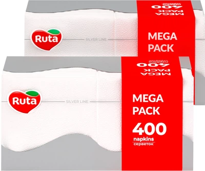 Серветки Ruta 24х24 см 1 шар Білі 400 шт х 2 пачки (4820023744622_4)