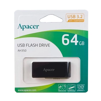 Флеш-накопичувач Flash Apacer USB 3.2 Gen 1 AH350 64Gb black (AP64GAH350B-1)