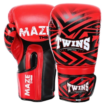 Перчатки боксерские кожаные Twins Maze 5067 на липучке размер 12 унций Red-Black