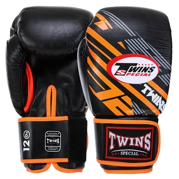 Перчатки боксерские кожаные Twins Special 5058 на липучке размер 12 унций Black-Orange