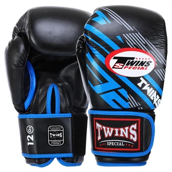 Рукавички боксерські шкіряні Twins Special 5058 на липучці розмір 12 унцій Black-Blue