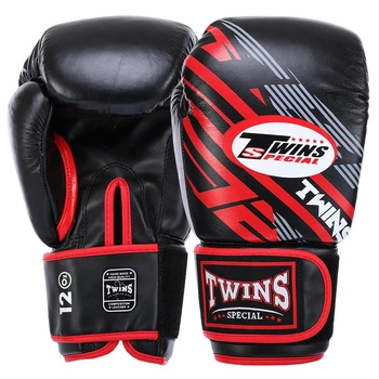 Перчатки боксерские кожаные Twins Special 5058 на липучке размер 14 унций Black-Red