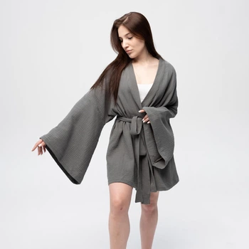 Кімоно Pretty з мусліну коротке сіре One size