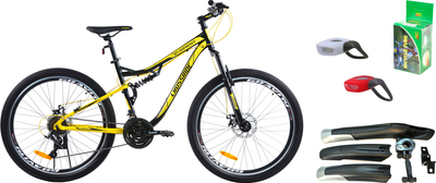 Набір Велосипед Crossride AMT ST Everest 27.5" 18" Жовтий + Камера Ponely 27.5х2.2/2.5 AV 48 мм + Щитки велосипедні Huasion 26" H-N27F + H-N27B + Комплект ліхтарів Jing Yi JY-267-C Силіконовий (0287-180-3+06720_pnl+04506+00731)