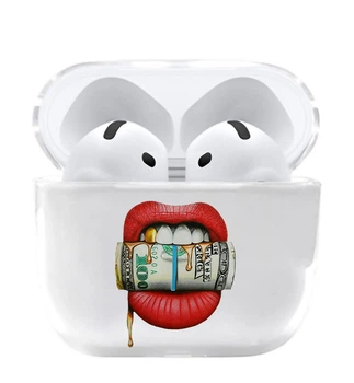 Силиконовый чехол для Apple Airpods 4 с рисунком - Доллары в губах
