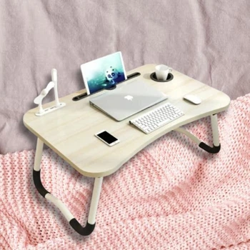 Подставка для ноутбука столик Laptop Table с 4 USB портами фонариком и вентилятором, Cветлое дерево