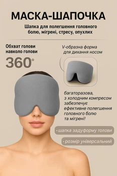 Маска шапочка для полегшення головного болю від мігрені стресу опухлих очей шапка з холодним компресом серая