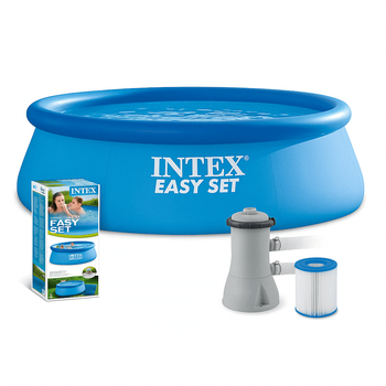 Intex Easy Set бассейн 396×84 см с фильтром 28142 — надувной круглый, объём 7290 л, для семьи и дачи
