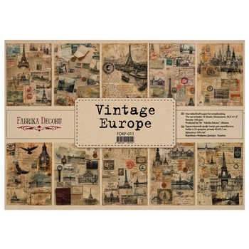 Набір крафт паперу з малюнком Фабрика Декору Vintage Europe 10 аркушів, 42x29,7 см, артикул FDKP-011