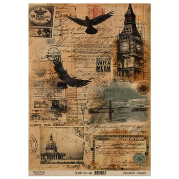Лист крафт бумаги с рисунком Фабрика Декора Vintage Europe, 42x29,7 см, артикул FDKP-011-6